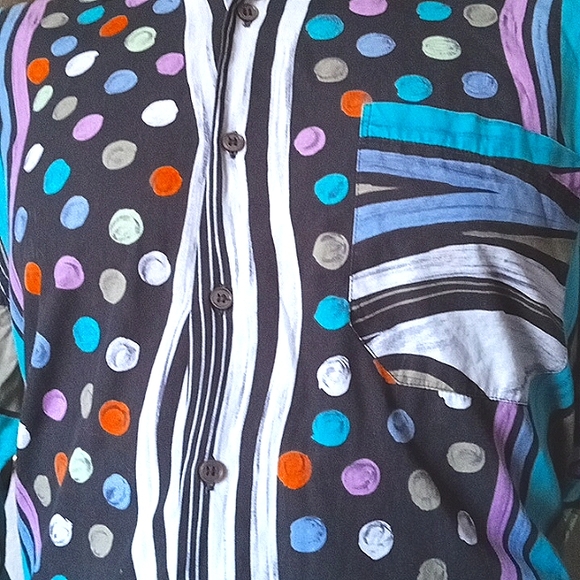 VTG RARE Paul Smith Colorful Abstract Wavey Stripe & Polkadot Dress Shirt. 2XL - Picture 3 of 5